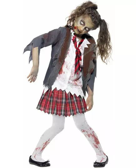 Zombie kostým školačky pro dívky Halloween, Velikost: 10-12 let (145/158 cm), image 4